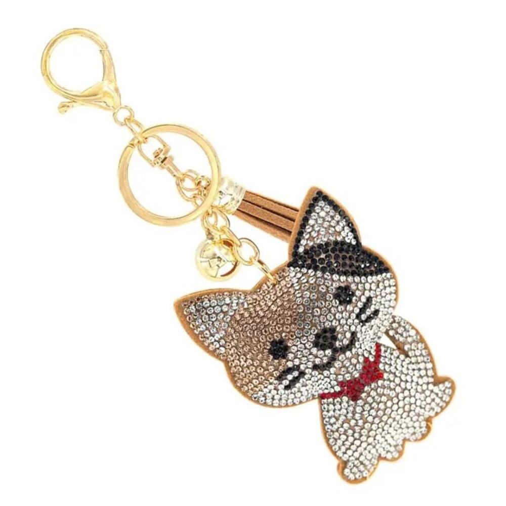 Crystal Tabby Kitty Cat Tassel Keychain Bag Charm